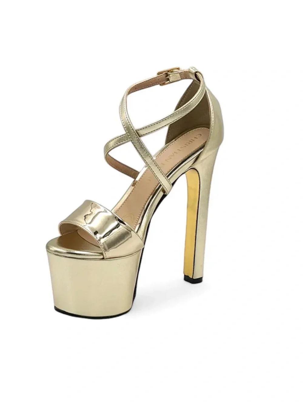 Gold Platform High-Heel Sandals with Ankle Strap